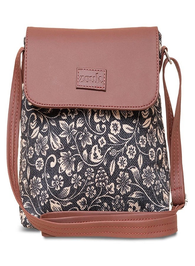 ZOUK Flap Sling Bag | Crossbody Bags for Women | Women's Handbags | Stylish | Vegan Leather Evening Bag | Travel & Office Use | Purse and Wallet | FloMotif Print - Image 1